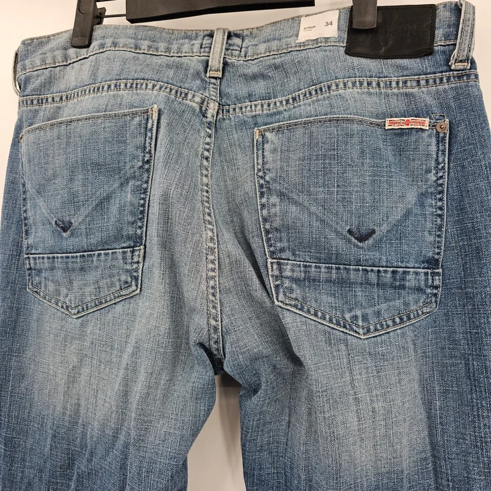 Hudson Byron Straight Leg Mens Blue Jeans‎ Button Fly NM255ZAH Size 34